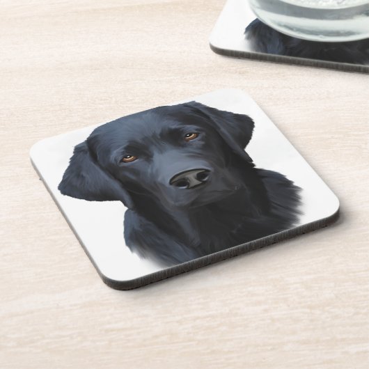 Schwarzes Labrador Hund Farbe Farbe Farbe Malerei Getränkeuntersetzer (Linke Seite)