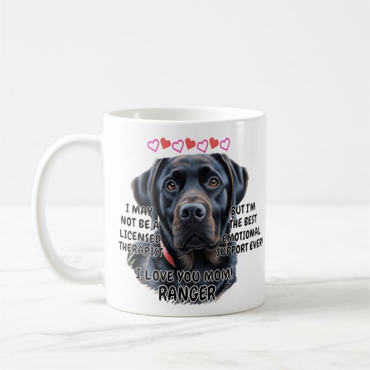 Schwarzes Labrador, Hundename hinzufügen, Text änd Kaffeetasse (Links)
