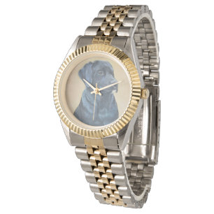 Schwarzes Labrador Hundeportrait Original-Kunstdes Armbanduhr