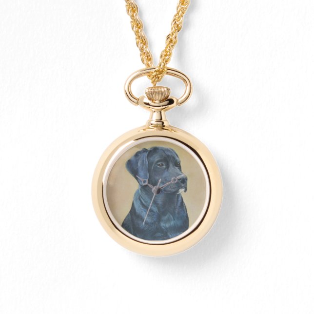 Schwarzes Labrador Hundportrait Originalkunstwerk Armbanduhr (Vorderseite)