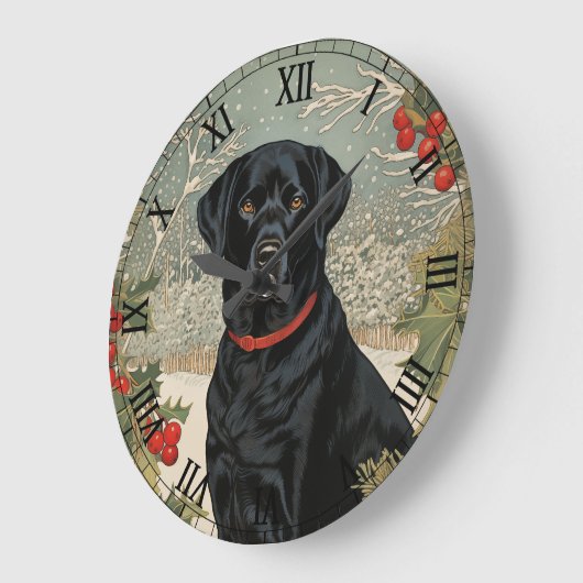 Schwarzes Labrador im Winter Große Wanduhr (Winkel)
