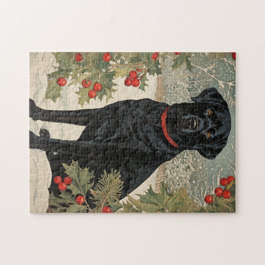 Schwarzes Labrador im Winter Puzzle (Horizontal)