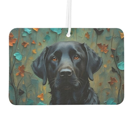 Schwarzes Labrador in Blätter Autolufterfrischer (Rückseite)