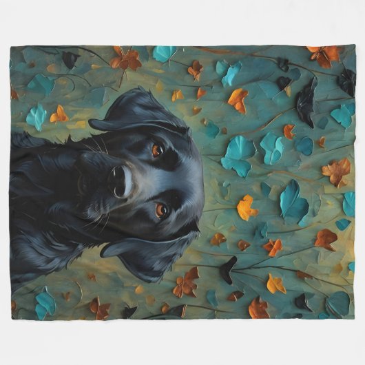 Schwarzes Labrador in Blätter Fleecedecke (Vorderseite (Horizontal))