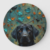 Schwarzes Labrador in Blätter Große Wanduhr (Vorderseite)