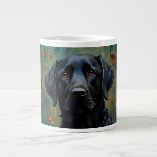 Schwarzes Labrador in Blätter Jumbo-Tasse (Vorderseite)