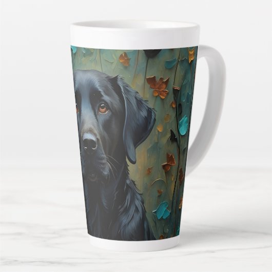 Schwarzes Labrador in Blätter Milchtasse (Rechte Ecke)