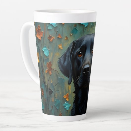 Schwarzes Labrador in Blätter Milchtasse (Linke Ecke)