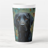 Schwarzes Labrador in Blätter Milchtasse (Vorderseite)
