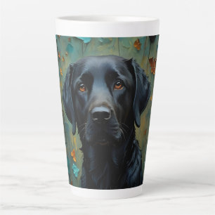 Schwarzes Labrador in Blätter Milchtasse