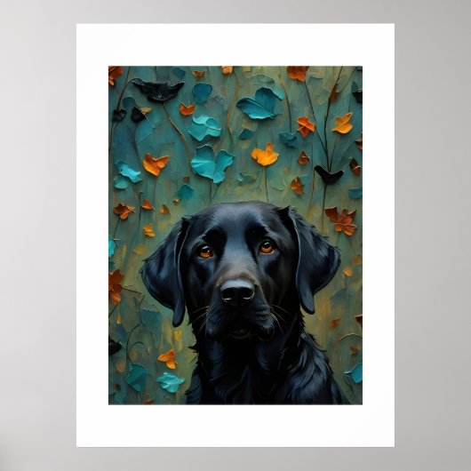 Schwarzes Labrador in Blätter Poster (Vorne)