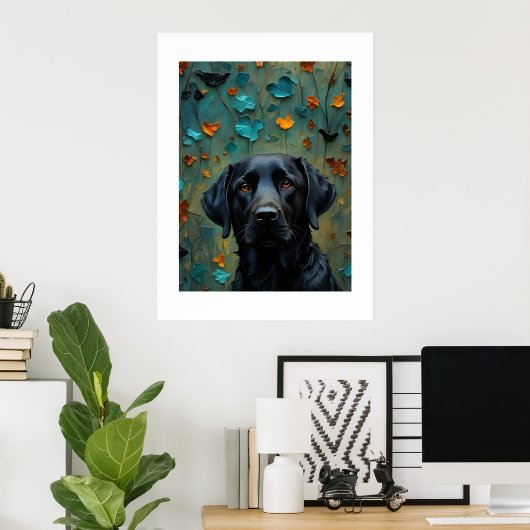 Schwarzes Labrador in Blätter Poster (Heimbüro)