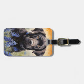 Schwarzes Labrador in Bluebonnets Gepäckanhänger (Vorderseite horizontal)