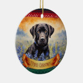 Schwarzes Labrador in Bluebonnets Keramik Ornament (Rechts)