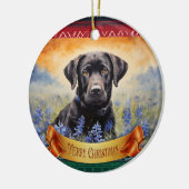 Schwarzes Labrador in Bluebonnets Keramik Ornament (Links)