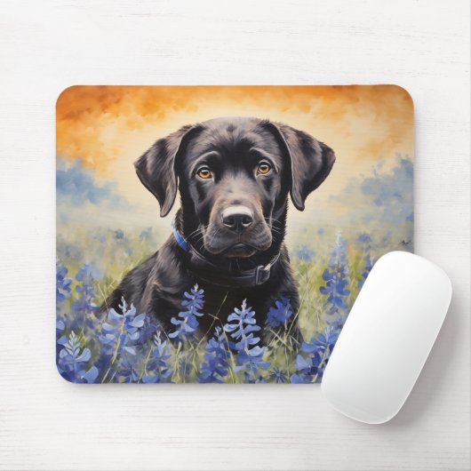 Schwarzes Labrador in Bluebonnets Mousepad (Mit Mouse)