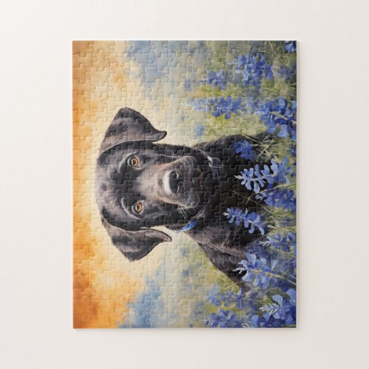 Schwarzes Labrador in Bluebonnets Puzzle (Vertikal)