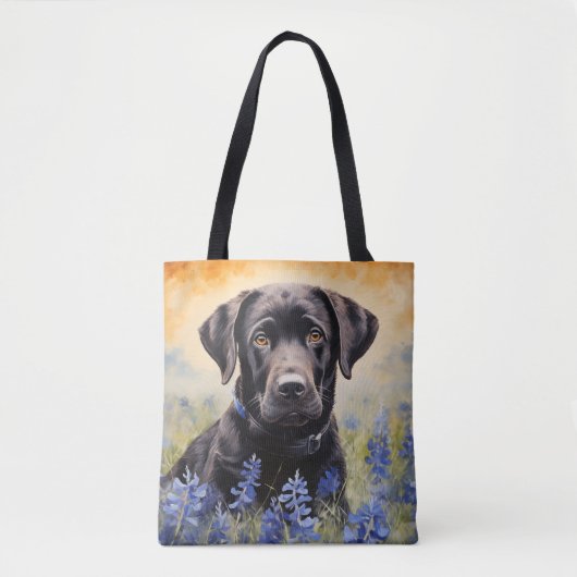 Schwarzes Labrador in Bluebonnets Tasche (Vorderseite)