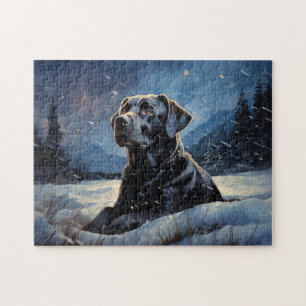 Schwarzes Labrador in der Winternacht Puzzle