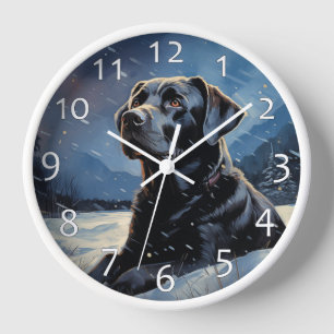 Schwarzes Labrador in der Winternacht Uhr