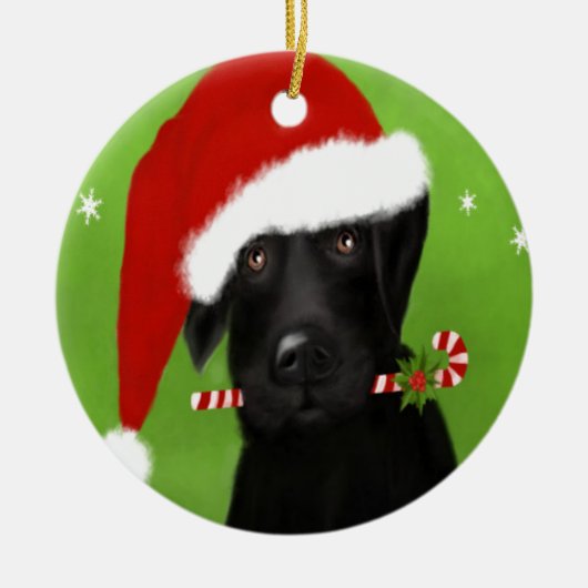 Schwarzes Labrador - lustiger Weihnachtshund Keramik Ornament (Vorne)
