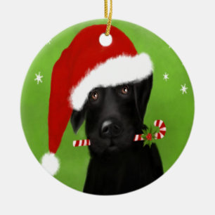 Schwarzes Labrador - lustiger Weihnachtshund Keramik Ornament