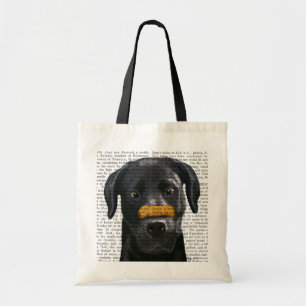 Schwarzes Labrador mit dem Knochen auf Nase Tragetasche