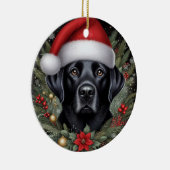 Schwarzes Labrador mit festlicher Weihnachtsmannmü Keramik Ornament (Rechts)