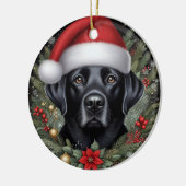 Schwarzes Labrador mit festlicher Weihnachtsmannmü Keramik Ornament (Links)