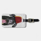 Schwarzes Labrador mit Fez Gepäckanhänger (Vorderseite horizontal)