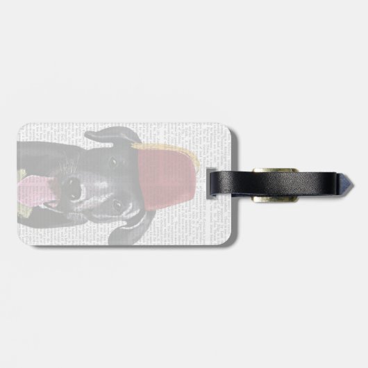 Schwarzes Labrador mit Fez Gepäckanhänger (Rückseite horizontal)