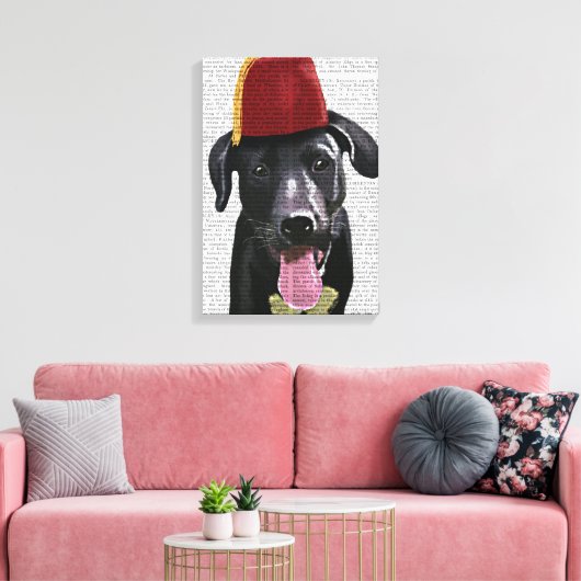 Schwarzes Labrador mit Fez Leinwanddruck (Insitu (Wohnzimmer))