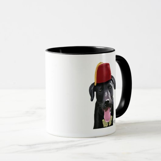 Schwarzes Labrador mit Fez Tasse (VorderseiteRechts)