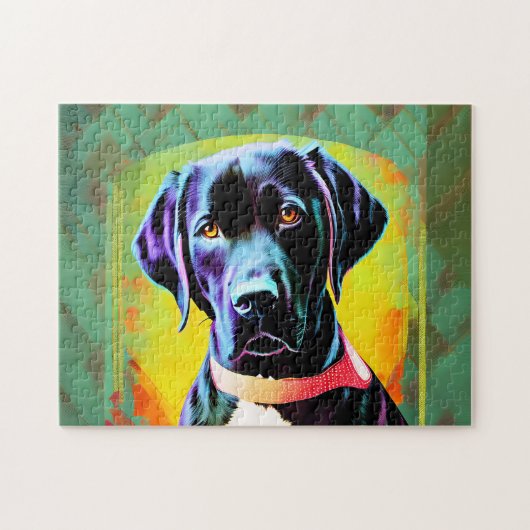 Schwarzes Labrador mit Halsband Puzzle (Horizontal)