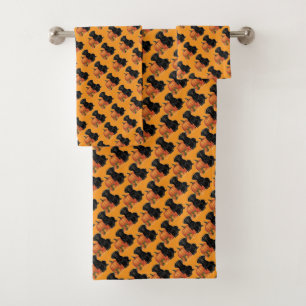 Schwarzes Labrador mit Herbstblättern und Pumpkin Badhandtuch Set