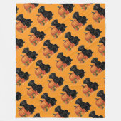 Schwarzes Labrador mit Herbstblättern und Pumpkin Fleecedecke (Vorderseite)