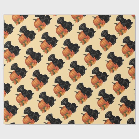 Schwarzes Labrador mit Herbstblättern und Pumpkin Geschenkpapier (Flach)