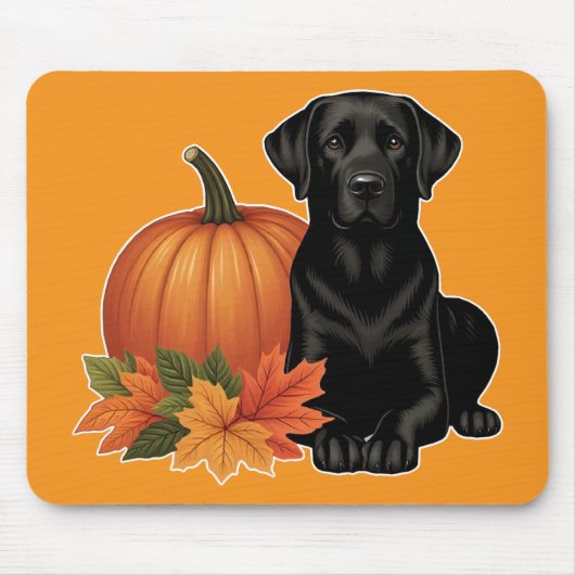 Schwarzes Labrador mit Herbstblättern und Pumpkin Mousepad (Vorne)