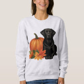 Schwarzes Labrador mit Herbstblättern und Pumpkin Sweatshirt (Vorderseite)