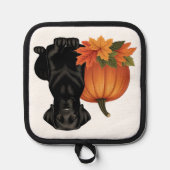Schwarzes Labrador mit Herbstblättern und Pumpkin Topflappen (Vorderseite)