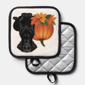 Schwarzes Labrador mit Herbstblättern und Pumpkin Topflappen (Vorderseite/Rückseite)