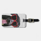 Schwarzes Labrador mit Herzsonnenbrille Gepäckanhänger (Vorderseite horizontal)