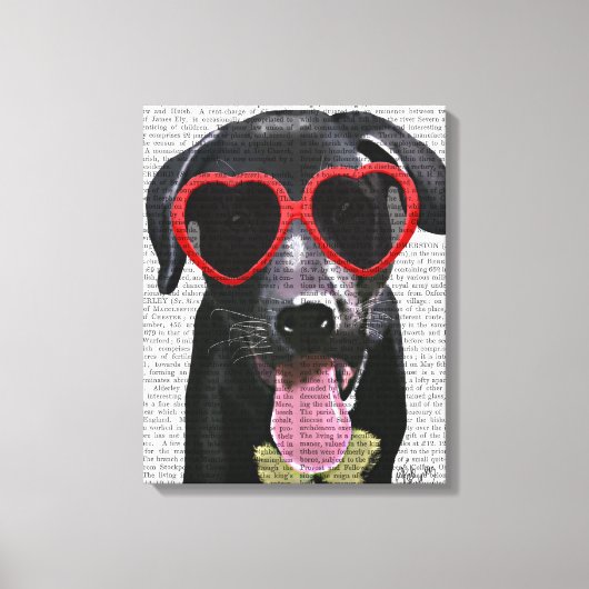 Schwarzes Labrador mit Herzsonnenbrille Leinwanddruck (Vorderseite)