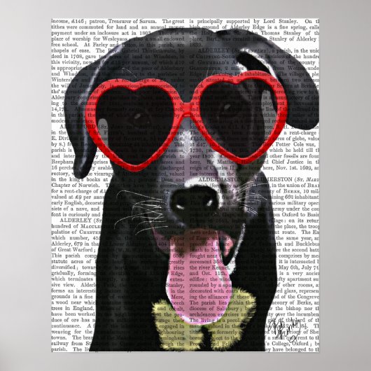Schwarzes Labrador mit Herzsonnenbrille Poster (Vorne)
