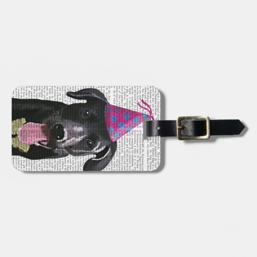 Schwarzes Labrador mit Party-Hut Gepäckanhänger (Vorderseite horizontal)