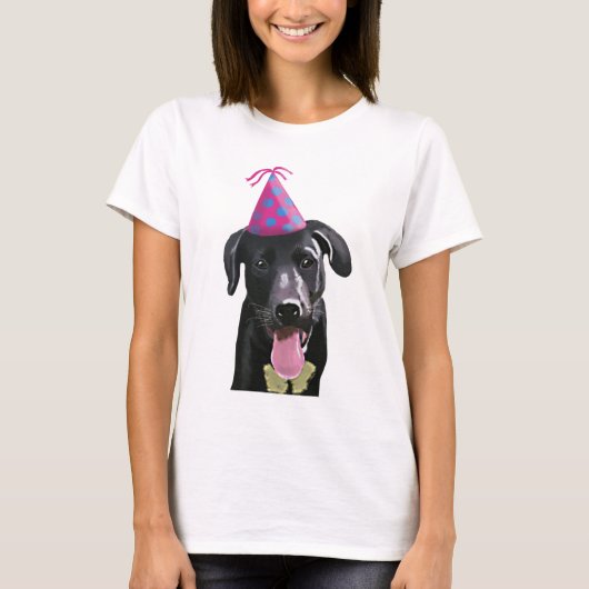 Schwarzes Labrador mit Party-Hut T-Shirt (Vorderseite)