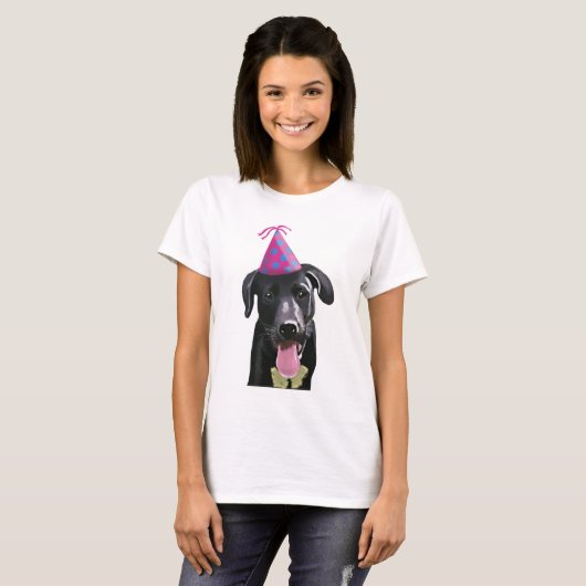 Schwarzes Labrador mit Party-Hut T-Shirt (Vorne ganz)