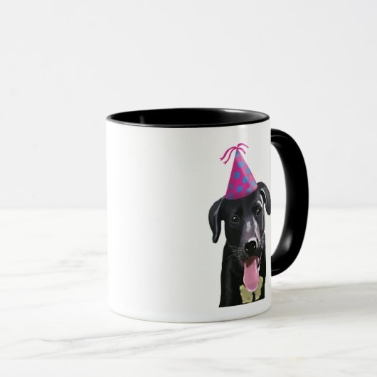 Schwarzes Labrador mit Party-Hut Tasse (VorderseiteRechts)