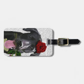 Schwarzes Labrador mit Rose 2 Gepäckanhänger (Vorderseite horizontal)