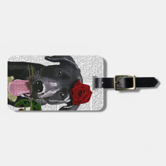 Schwarzes Labrador mit Rose 2 Gepäckanhänger (Vorderseite horizontal)